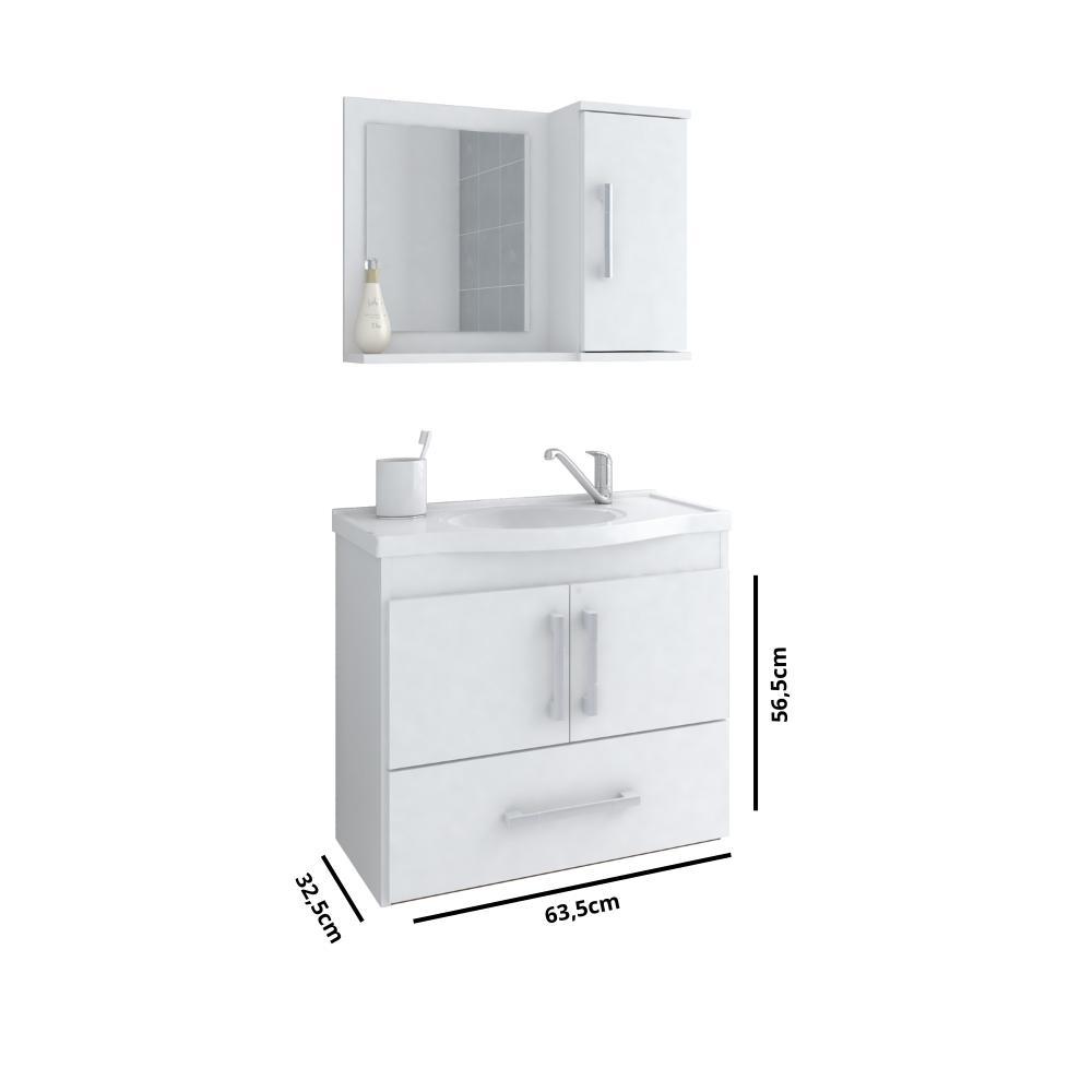Gabinete Para Banheiro Com Lavatório E Espelho Atenas Branco MGM Móveis 65cm - 6
