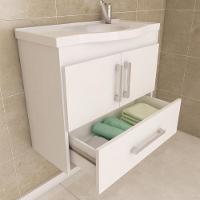 Gabinete Para Banheiro Com Lavatório E Espelho Atenas Branco MGM Móveis 65cm