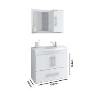 Gabinete Para Banheiro Com Lavatório E Espelho Atenas Branco MGM Móveis 65cm - 6