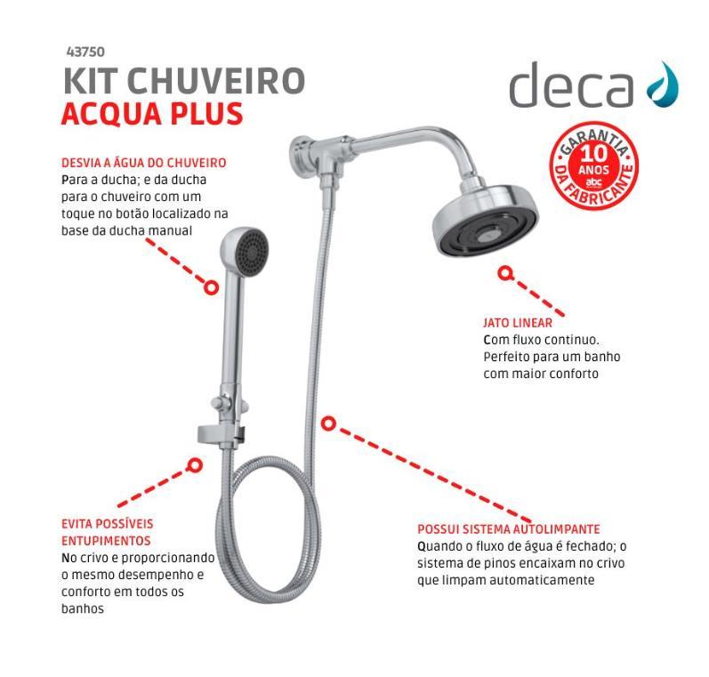 Kit 3 Chuveiro Acqua Plus Com Desviador Universal E Ducha Max Cromada Deca - 5