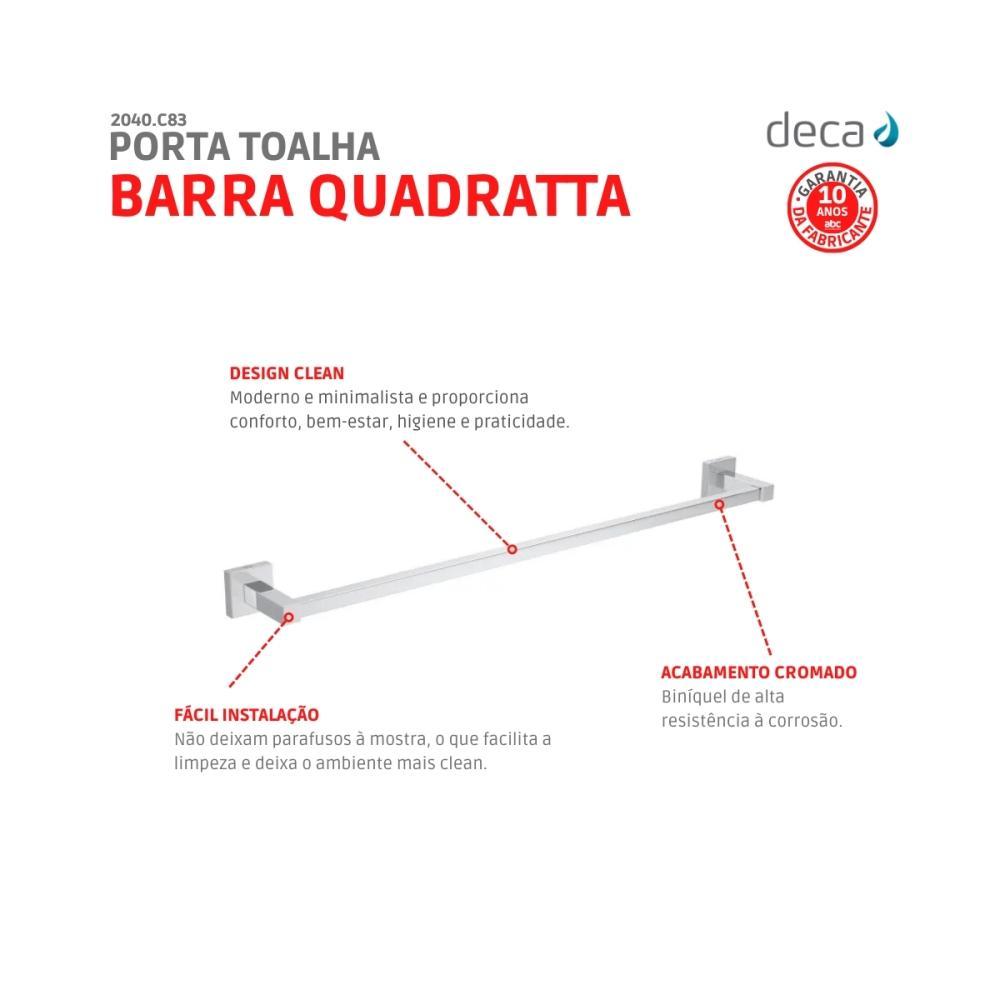 Porta Toalha Barra Quadratta Cromado Deca 50cm - 3