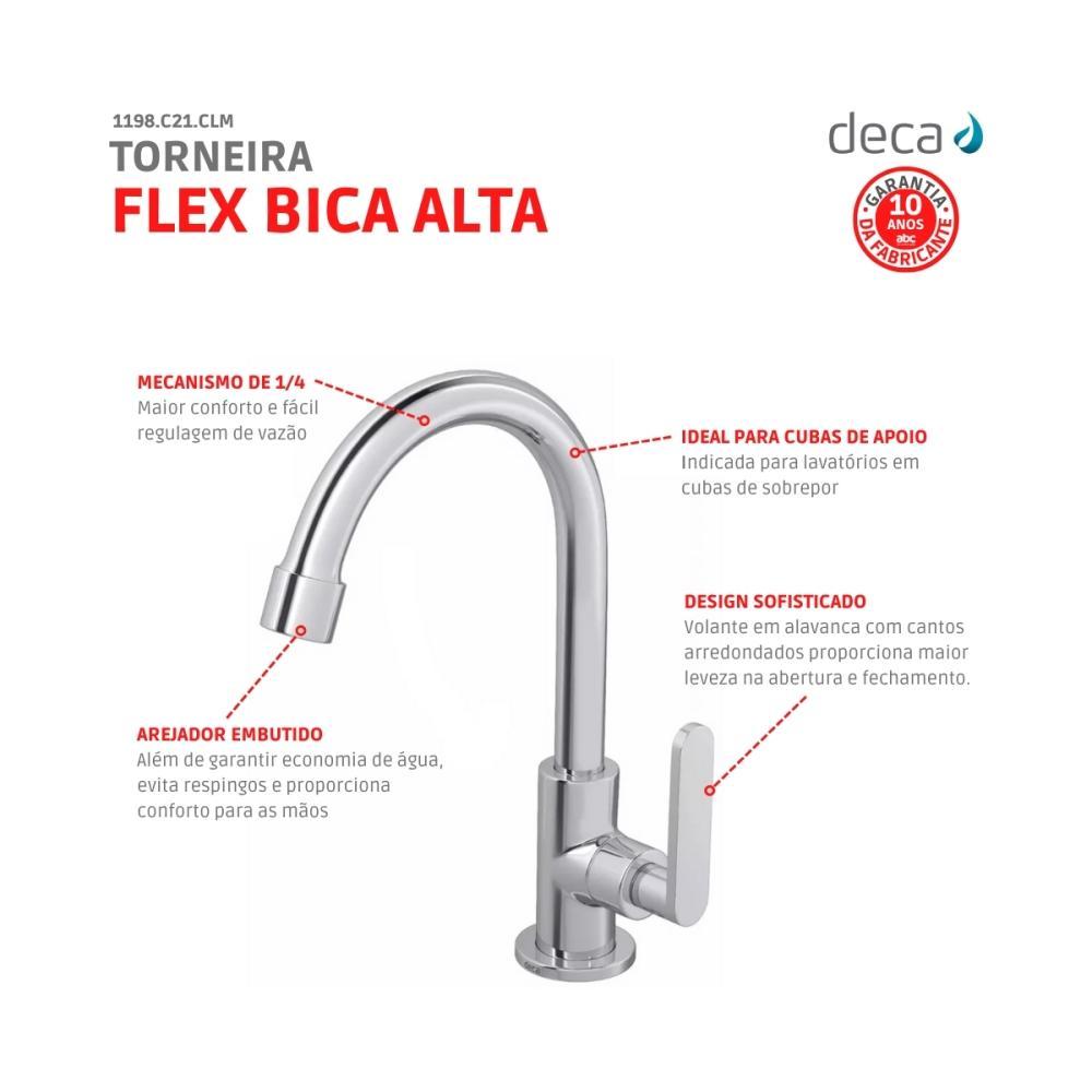 Torneira Para Lavatório De Mesa Flex Plus Bica Alta Cromado Deca - 5