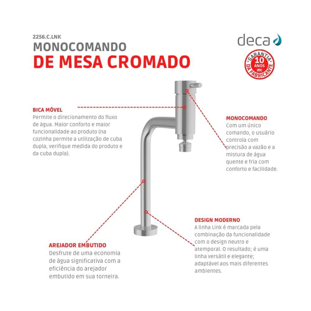 Misturador Monocomando Para Cozinha De Mesa Link Bica Alta Cromado Deca - 3