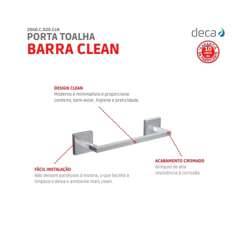 Porta Toalha Barra Clean 20cm 2040 Cromada Deca - 4