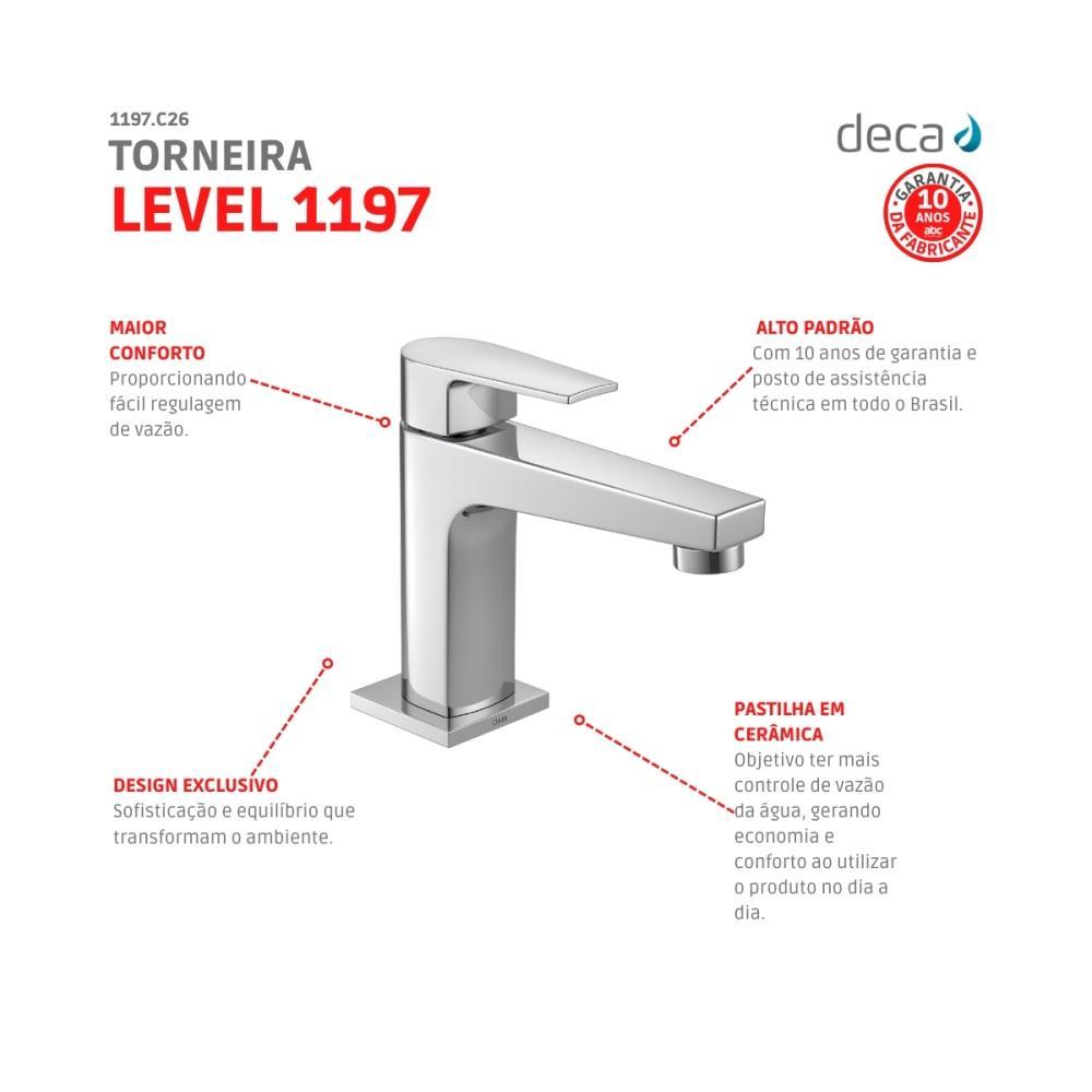 Torneira Para Lavatório De Mesa Level Bica Baixa Cromado Deca - 4