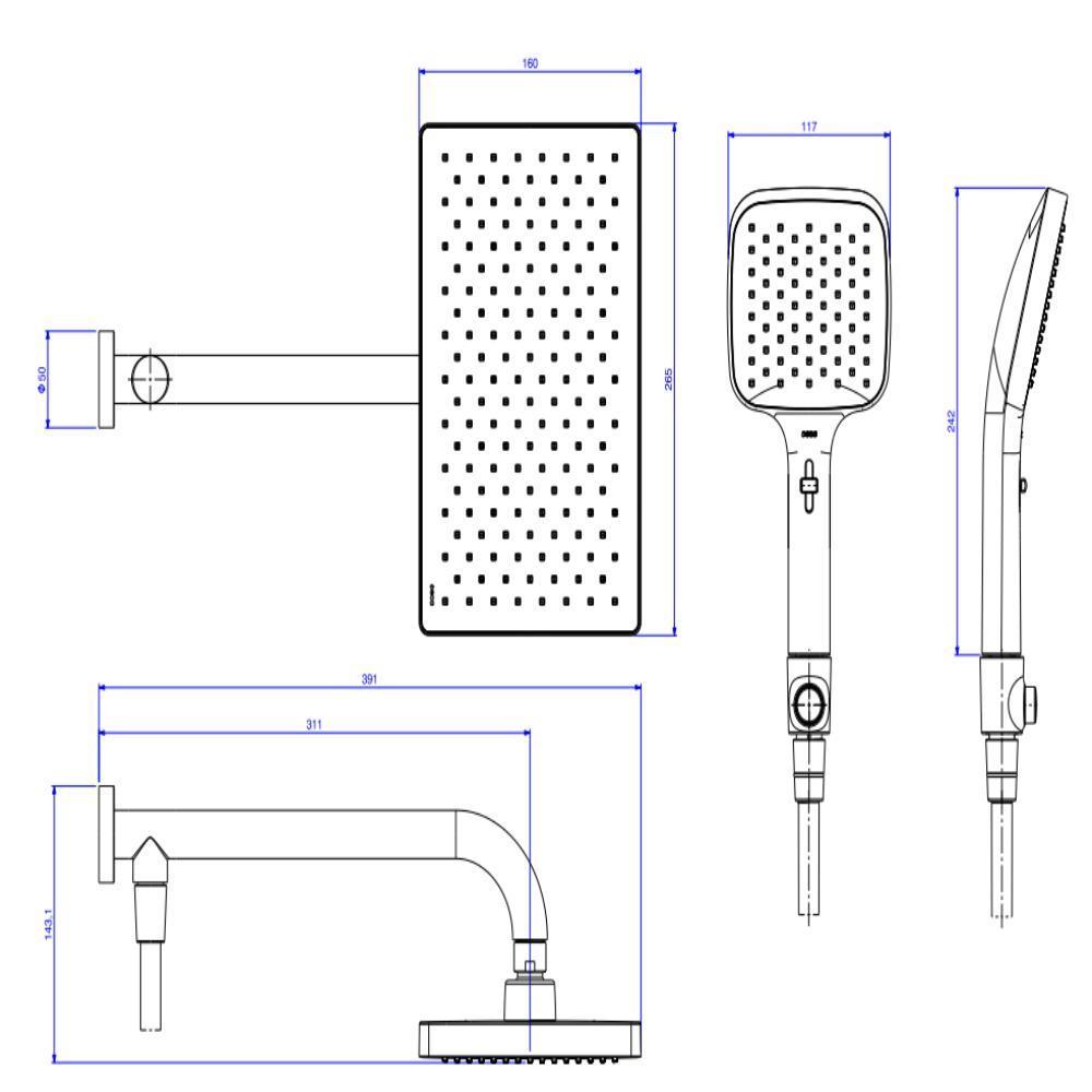 Chuveiro Quadrado De Parede Com Desviador Multijatos Flex Max Summer Gold Deca - 3