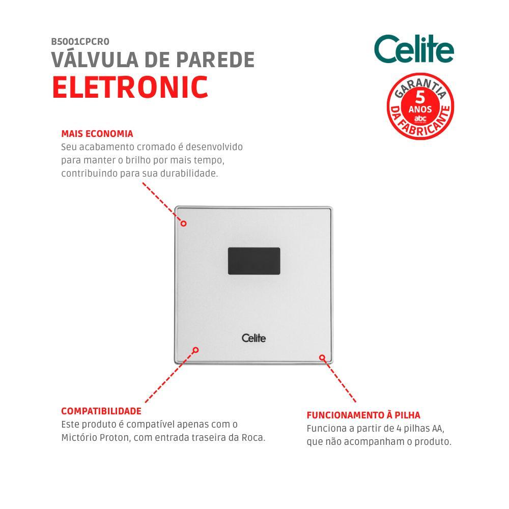 Válvula De Parede Para Mictório Embutida E-Eletronic Cromado Celite - 3