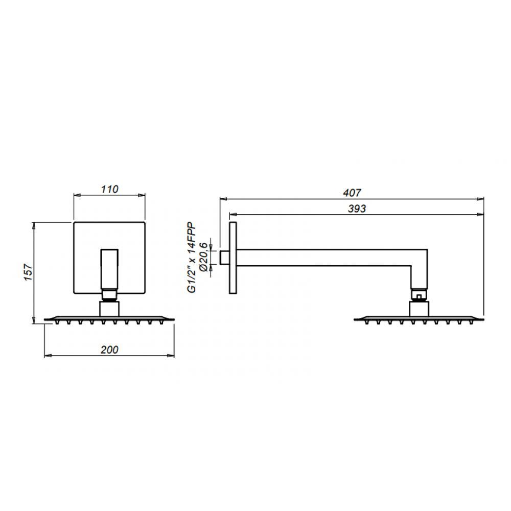 Chuveiro De Parede Cano Cubit C65 Preto Matte Meber 30cm - 2