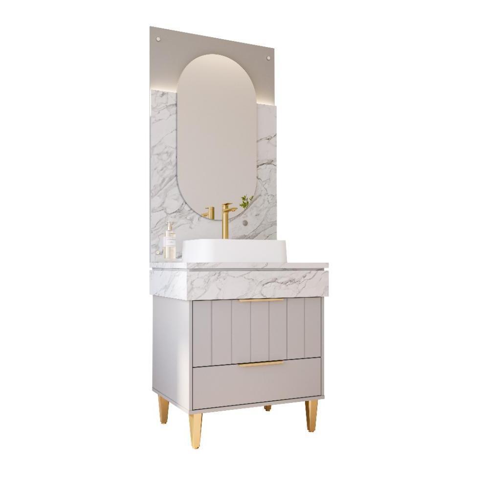 Gabinete Para Banheiro Com Lavatório Riviera Platina Calacata MGM Móveis 70cm - 1