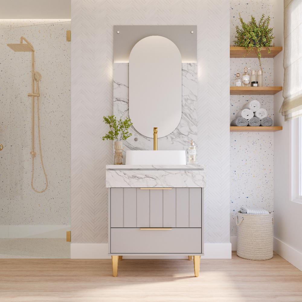 Gabinete Para Banheiro Com Lavatório Riviera Platina Calacata MGM Móveis 70cm - 2