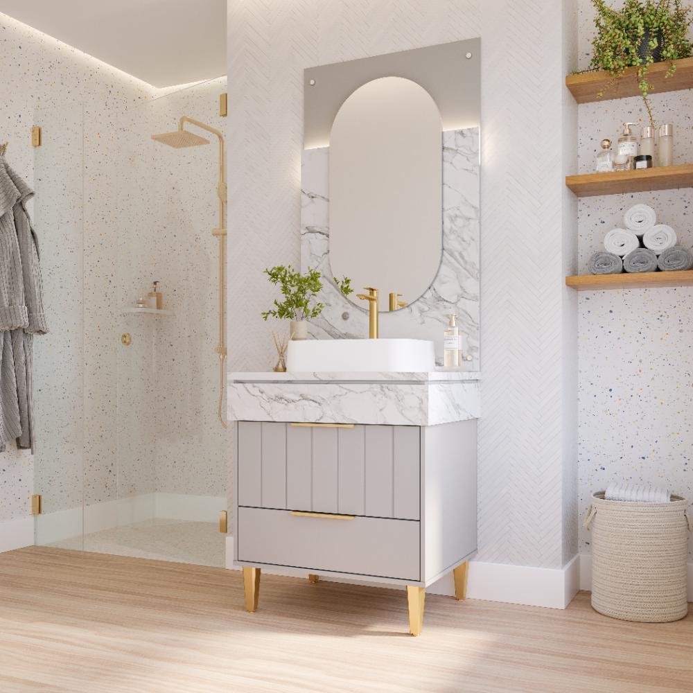 Gabinete Para Banheiro Com Lavatório Riviera Platina Calacata MGM Móveis 70cm - 3