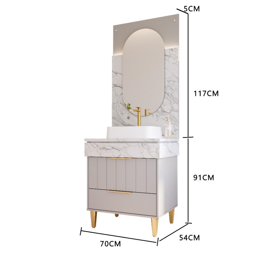 Gabinete Para Banheiro Com Lavatório Riviera Platina Calacata MGM Móveis 70cm - 4