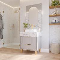 Gabinete Para Banheiro Com Lavatório Riviera Platina Calacata MGM Móveis 70cm - 3