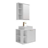 Gabinete Pra Banheiro Com Lavatório Espelho Noruega Branco MGM Móveis 60cm - 1