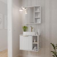 Gabinete Pra Banheiro Com Lavatório Espelho Noruega Branco MGM Móveis 60cm - 2