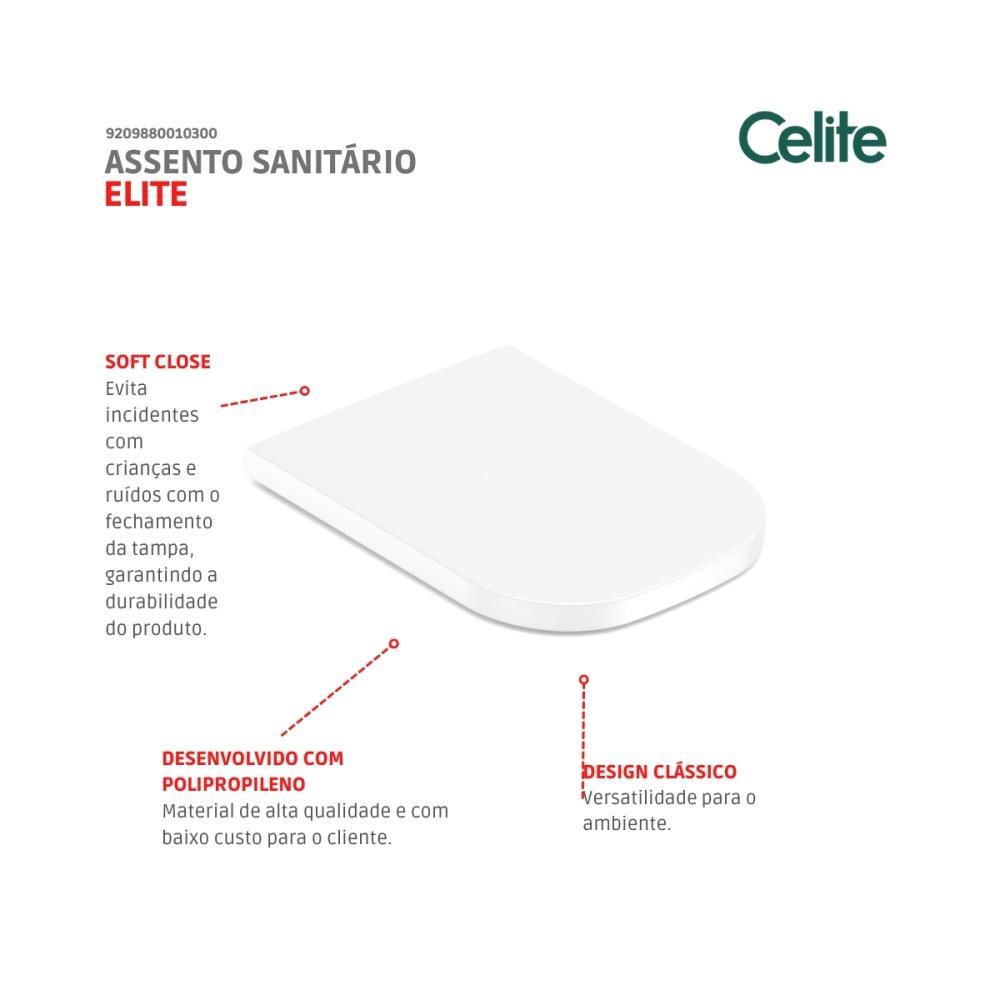 Assento Sanitário Amortecido Elite Branco Celite - 3