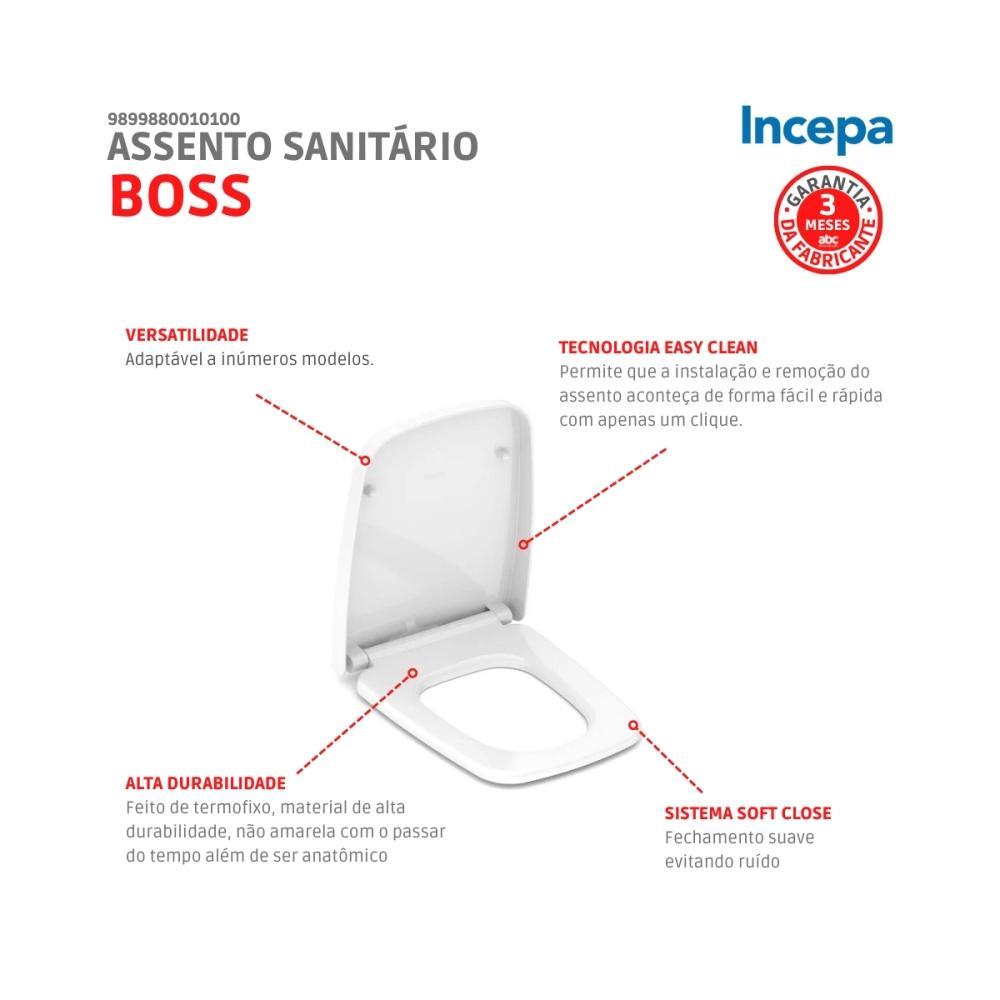 Assento Sanitário Amortecido Polipropileno Boss Branco Incepa - 4