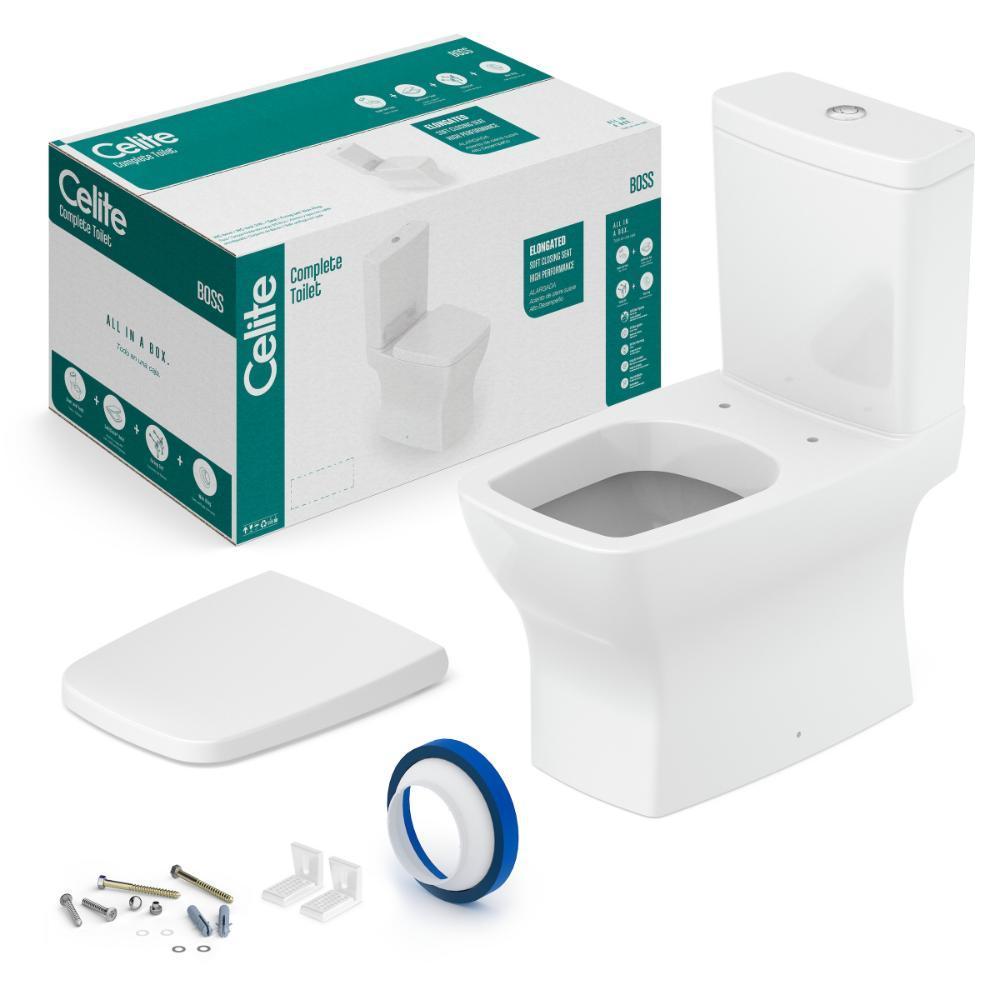 Kit Vaso Sanitário Com Caixa Acoplada Assento PP E Acessórios De Instalação Boss Branco Celite - 5