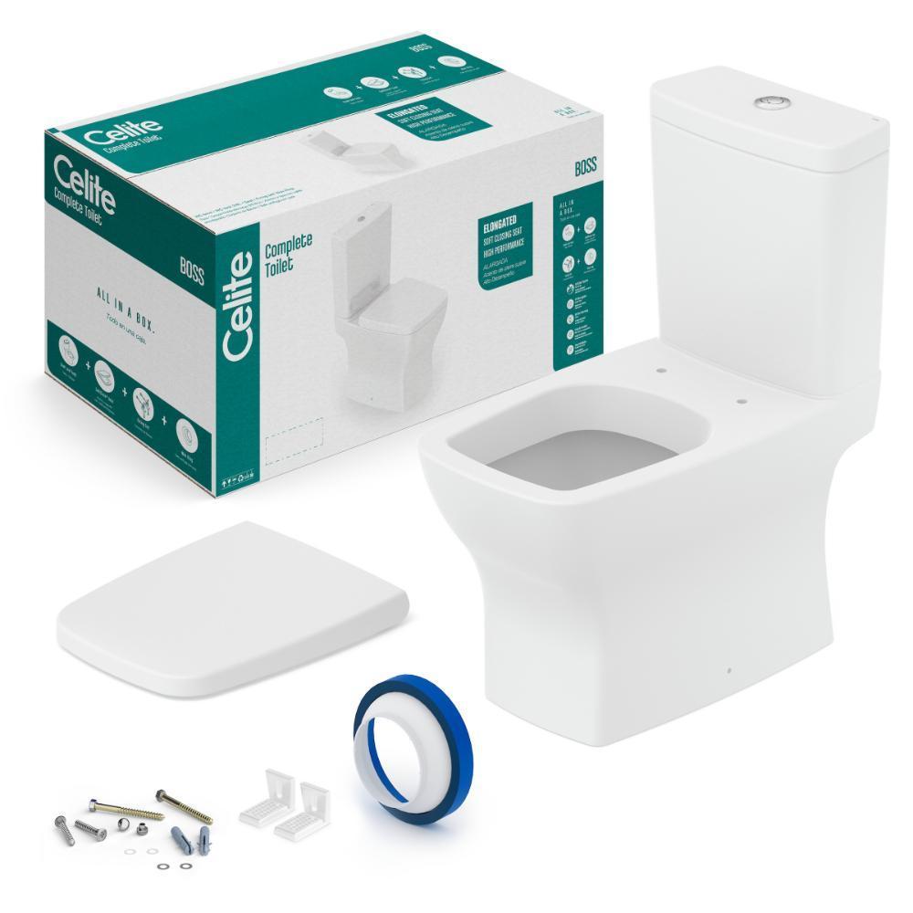 Kit Vaso Sanitário Com Caixa Acoplada Assento Termofixo E Acessórios De Instalação Boss Blanco Mate Celite - 5