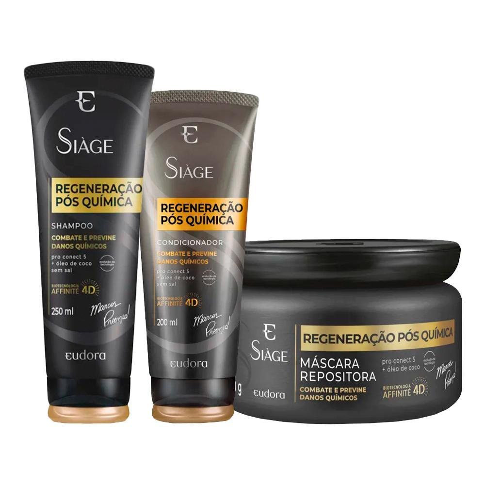 Kit Eudora Siáge Regeneração Pós Química4D - Shampoo e Condicionador e Máscara - 1