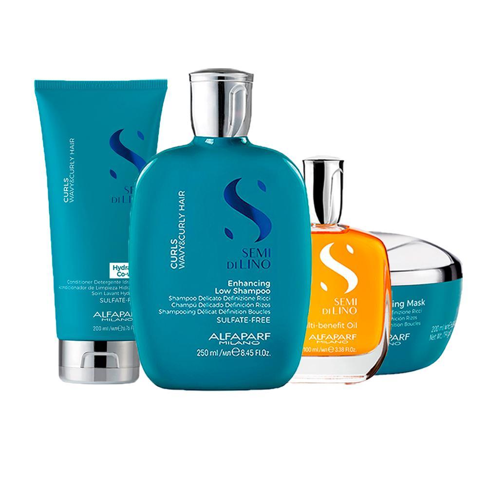 Kit Alfaparf Milano Professional Semi Di Lino Curls - Shampoo e Condicionador e Máscara e Óleo Multi-Benefícios - 1