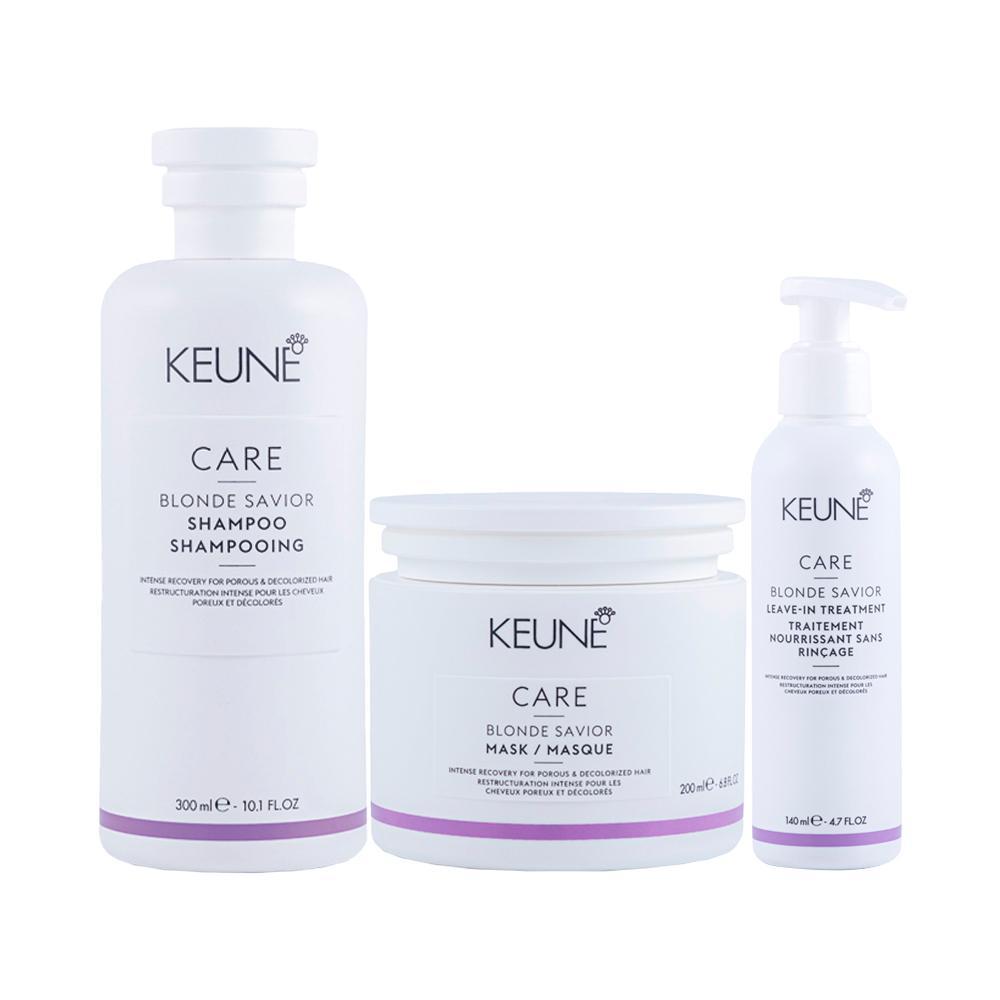 Kit Keune Cuidado da Cor Blonde Savior - Shampoo 300 ml e Máscara de Reparação e Leave-in Keune - 1