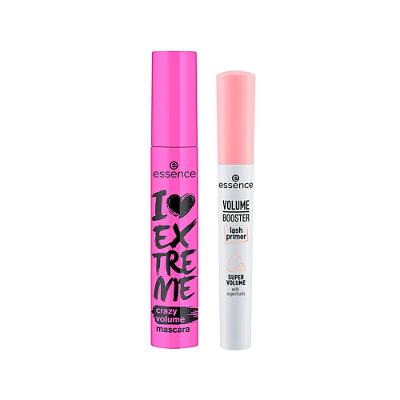 Kit Essence Cílios Extra Volumosos - Máscara Para Cílios Preta 12ml e Booster Primer De Cílios Branco 7ml