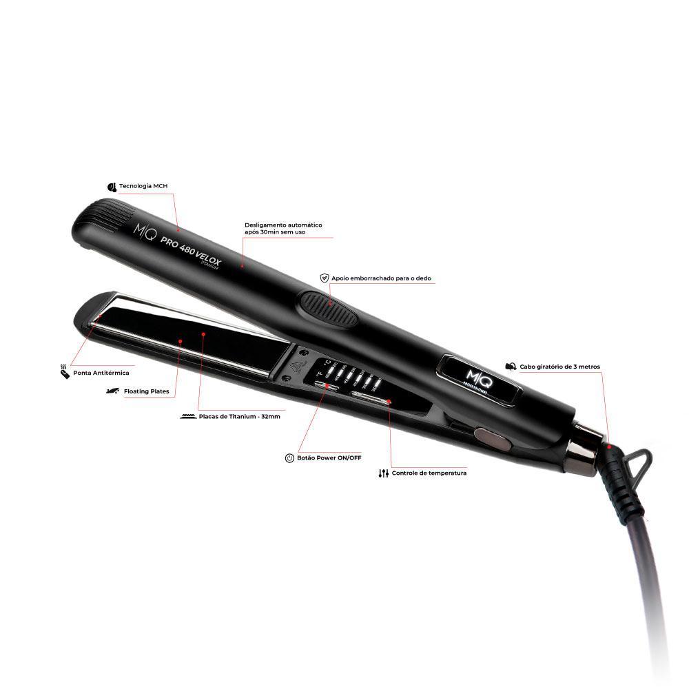 MQ Professional Pro 480 Velox Chapinha de Cabelo 250°C Preta Bivolt - 3