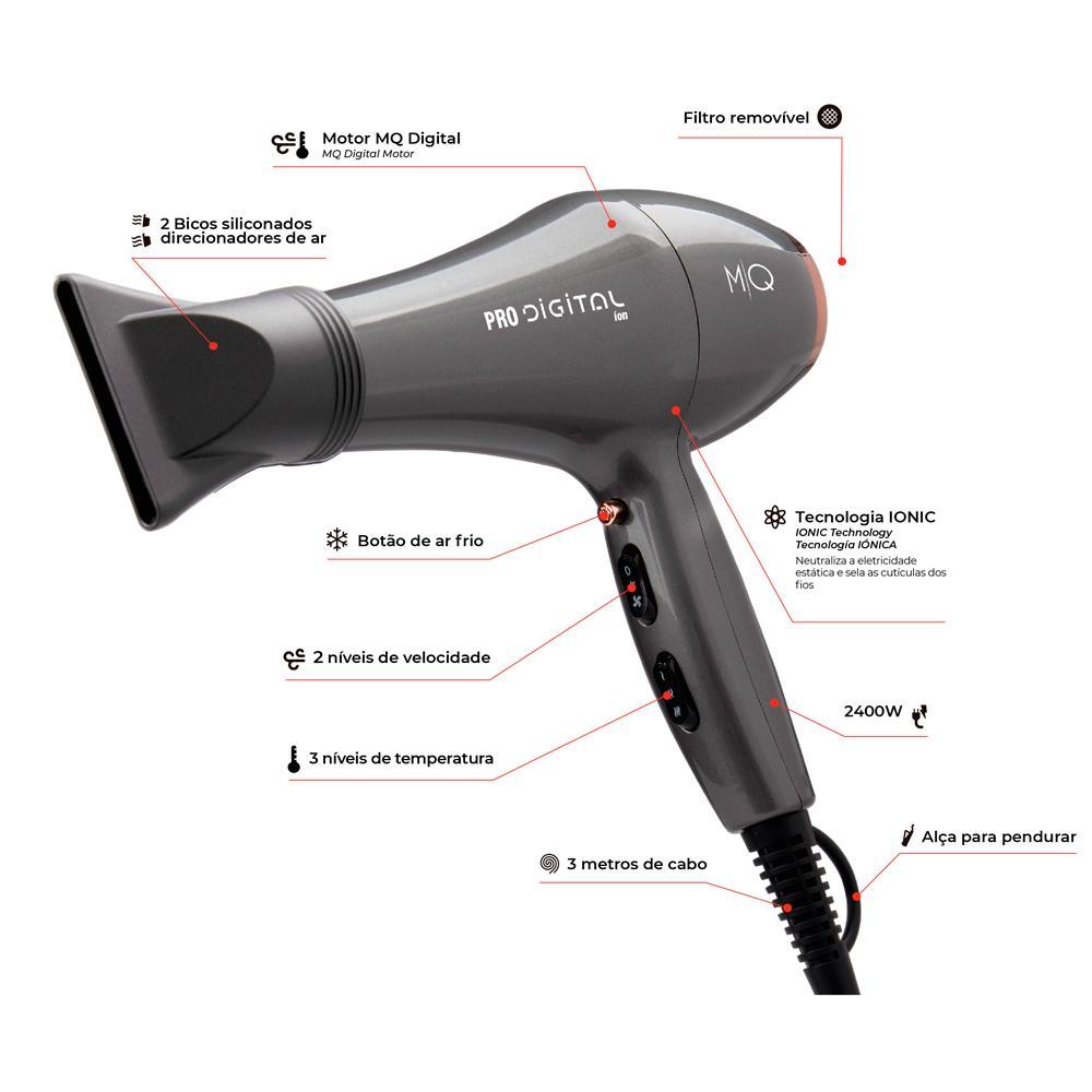 MQ Profissional Pro Digital Secador de Cabelo 2600W com 2 Velocidades Cinza 220V - 4