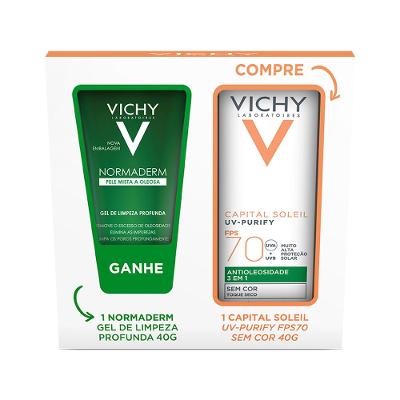 Kit Vichy Capital Soleil UV-Purify Protetor Solar Facial FPS70 sem Cor 40g + Normaderm Gel de Limpeza 40g