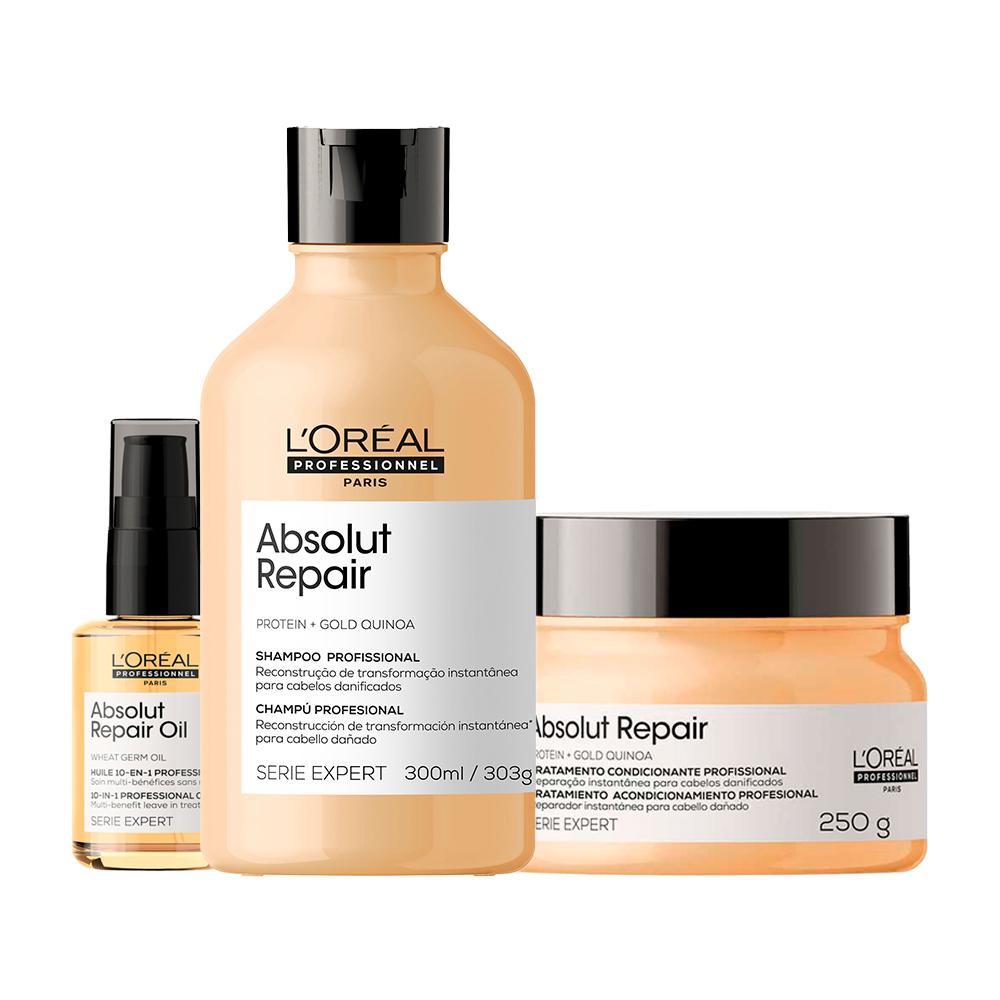 Kit L'oréal Professionnel Serie Expert Absolut Repair Gold Quinoa - Shampoo 300ml + Máscara De Reparação 250g + Óleo Capilar 30ml - 1