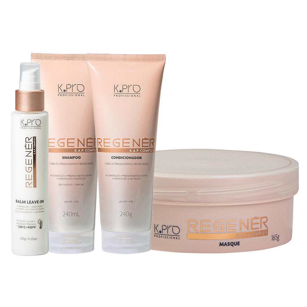Kit K-Pro Profissional Regenér K.A.P Complex - Shampoo 240ml + Condicionador 240g + Máscara 165g + Leave-In 120g - 1