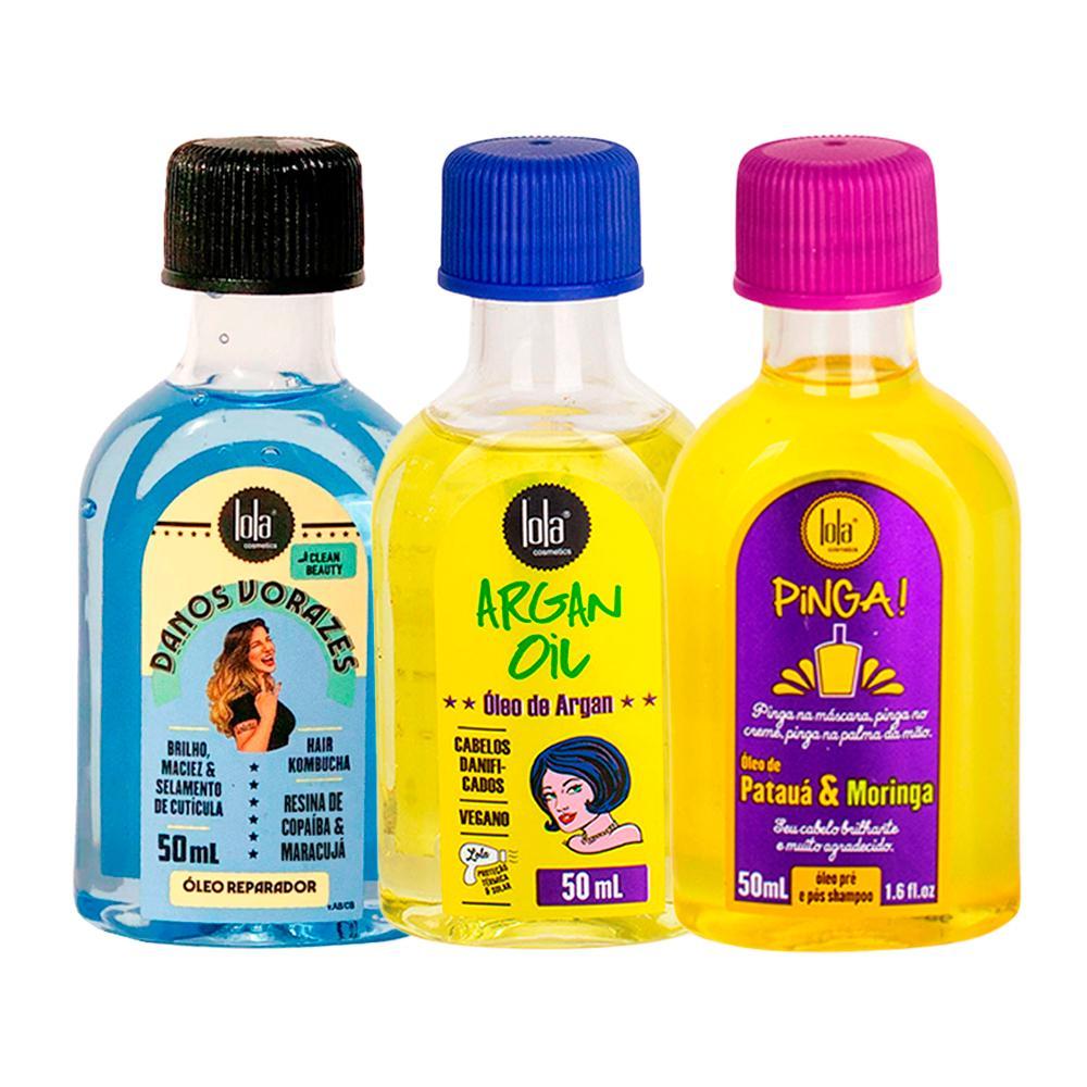 Kit Lola From Rio - Óleo Danos Vorazes 50ml + Leave-In Argan Oil  50ml + Óleo Pinga! Patauá & Moringa 50ml - 1