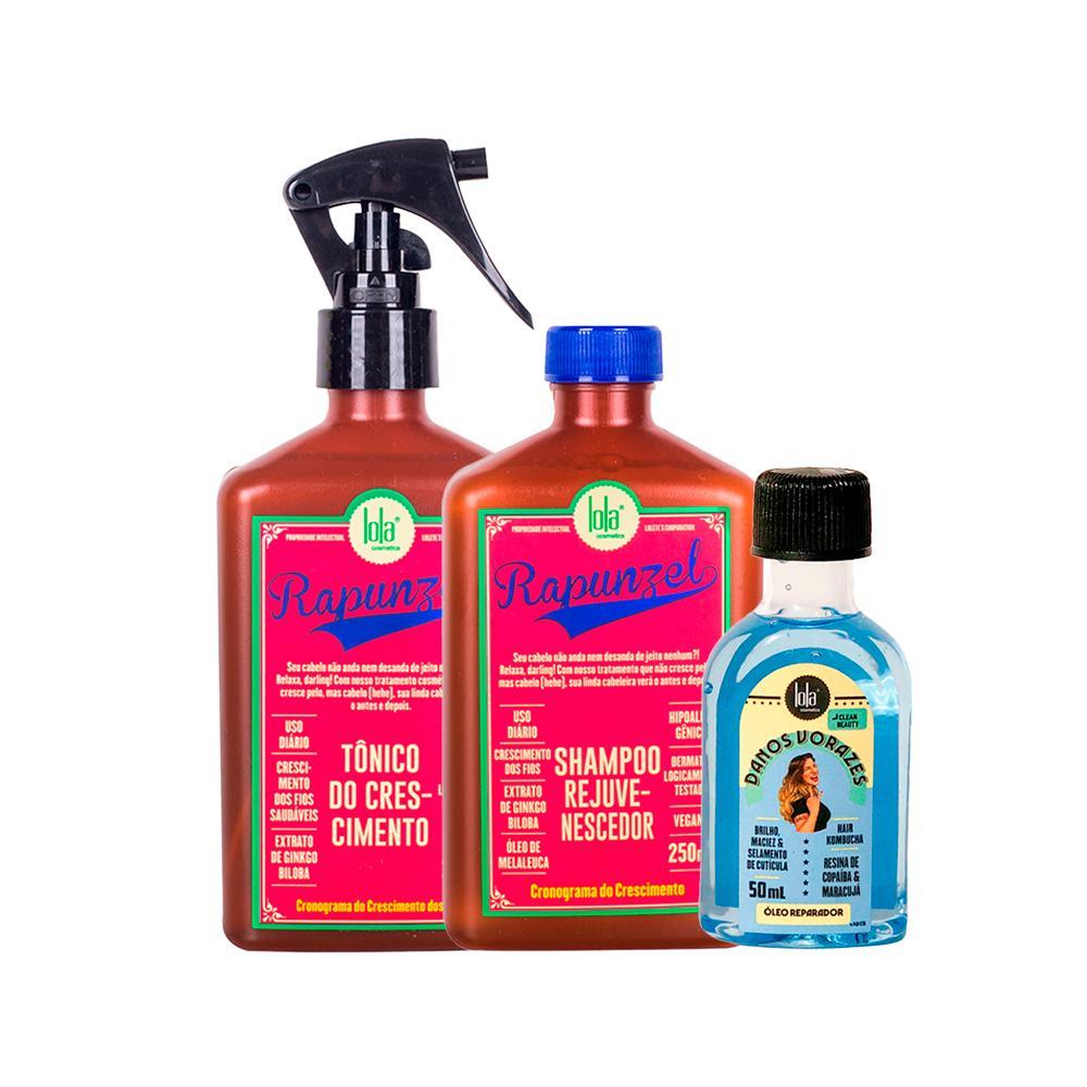 Kit Lola From Rio - Óleo Danos Vorazes 50ml + Shampoo Rapunzel  250ml+  Tônico Rapunzel 250ml - 1
