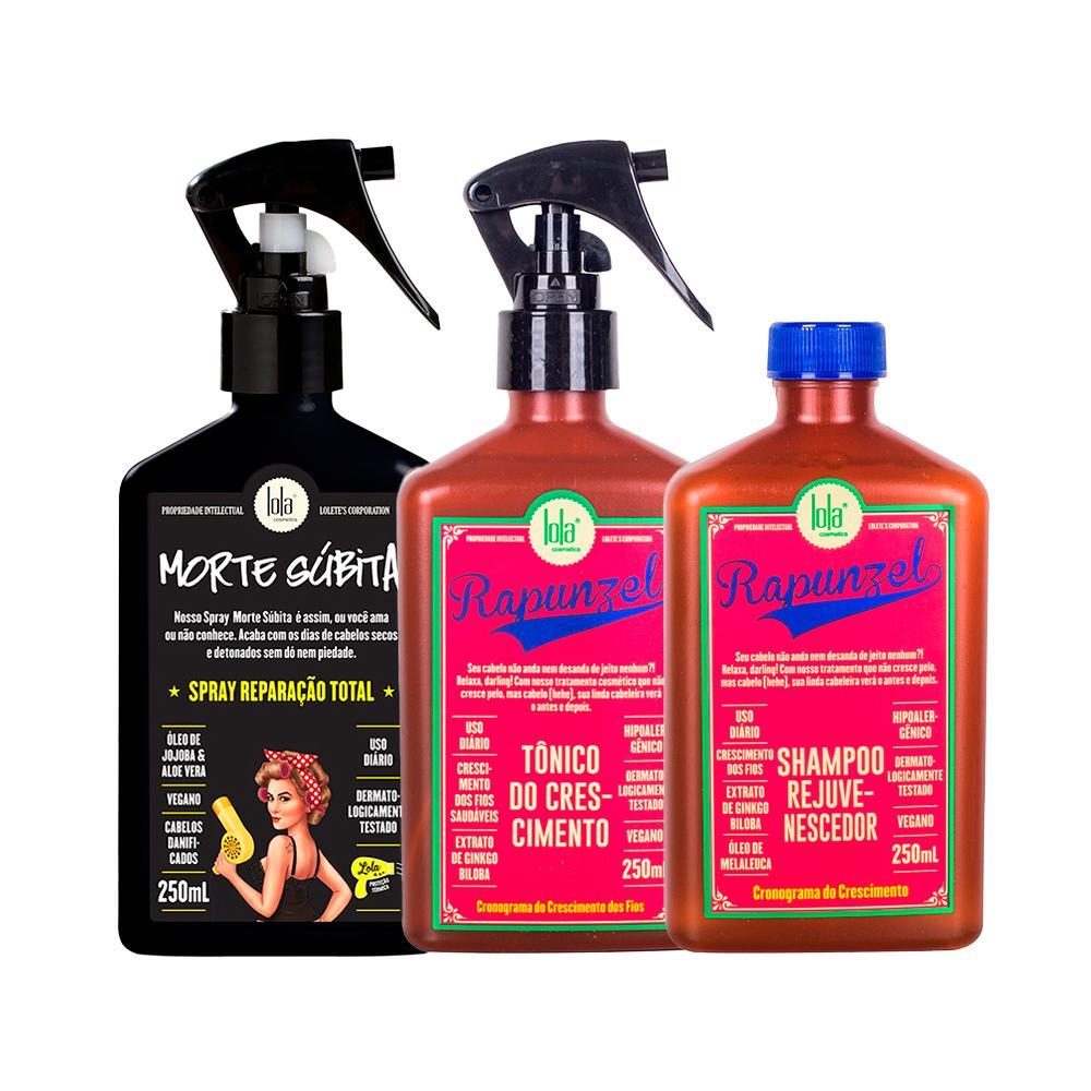 Kit Lola From Rio - Leave-In Morte Súbita 250ml + Shampoo Rapunzel  250ml + Tônico  Rapunzel 250ml - 1