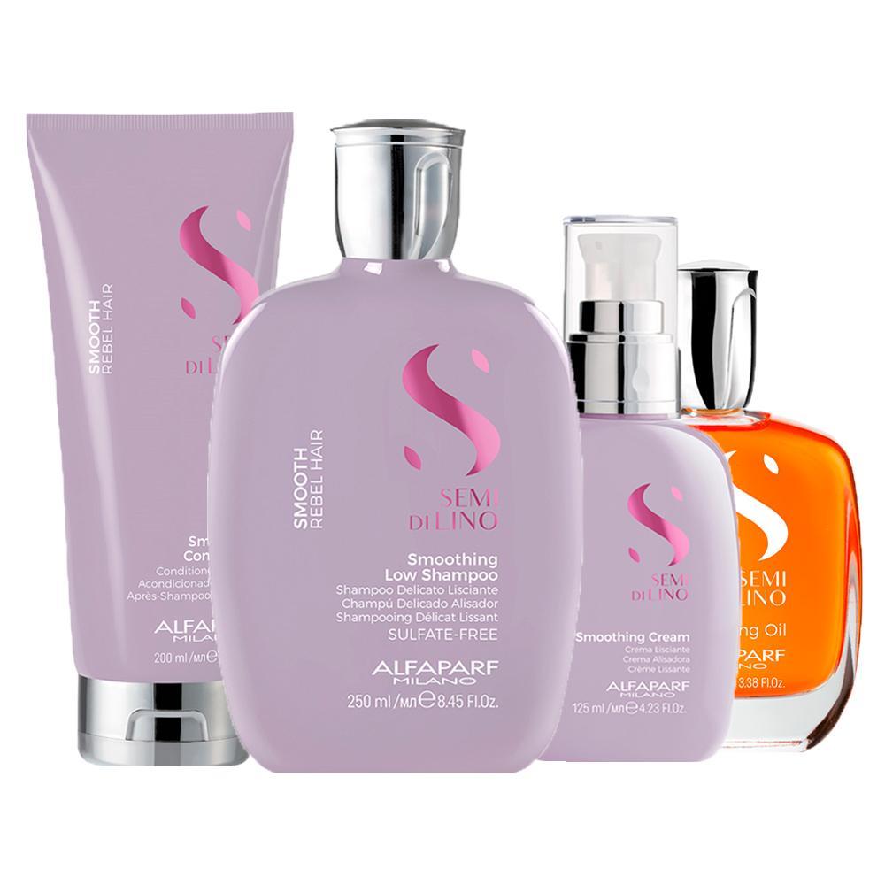 Kit Alfaparf Milano Professional Semi Di Lino Smooth - Shampoo e Condicionador e Creme e Óleo - 1