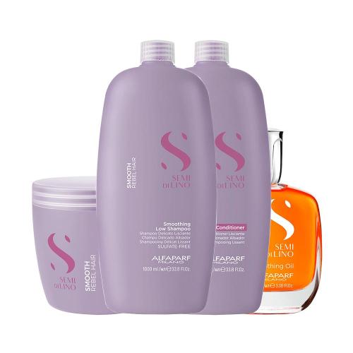 Kit Alfaparf Milano Professional Semi Di Lino Smooth Smoothing - Shampoo e Condicionador e Máscara e Óleo