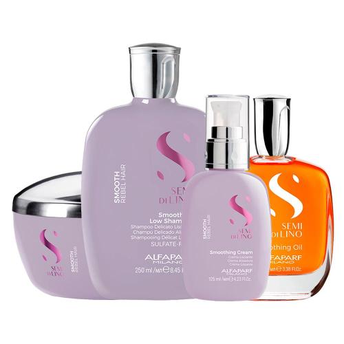 Kit Alfaparf Milano Professional Semi Di Lino Smooth Smoothing - Shampoo e Máscara e Óleo Capilar