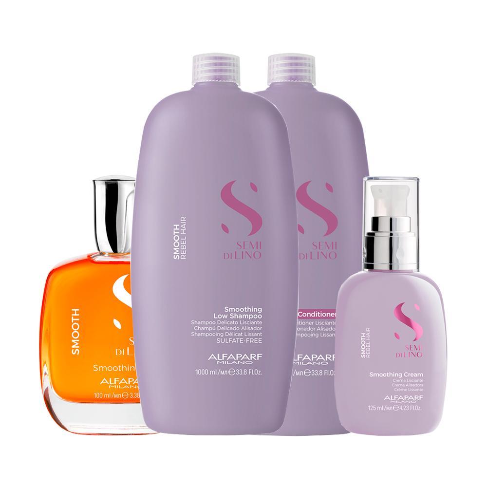 Kit Alfaparf Milano Professional Semi Di Lino Smooth Smoothing - Shampoo e Condicionador e Creme e Óleo - 1