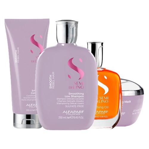 Kit Alfaparf Milano Professional Semi Di Lino Smooth - Shampoo e Condicionador e Máscara e Óleo
