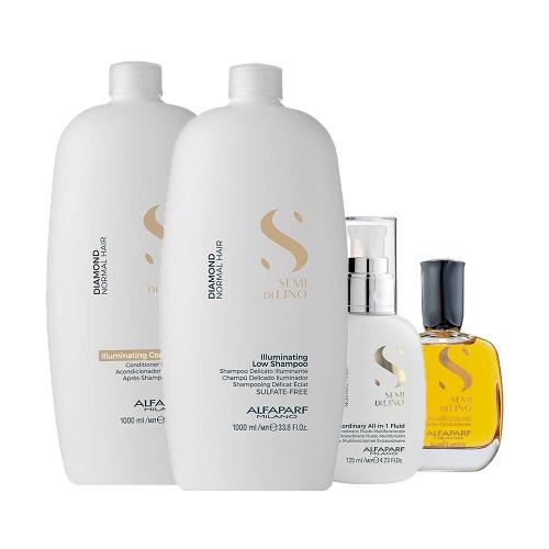 Kit Alfaparf Milano Professional Semi Di Lino Diamond - Shampoo e Condicionador e Finalizador e Óleo