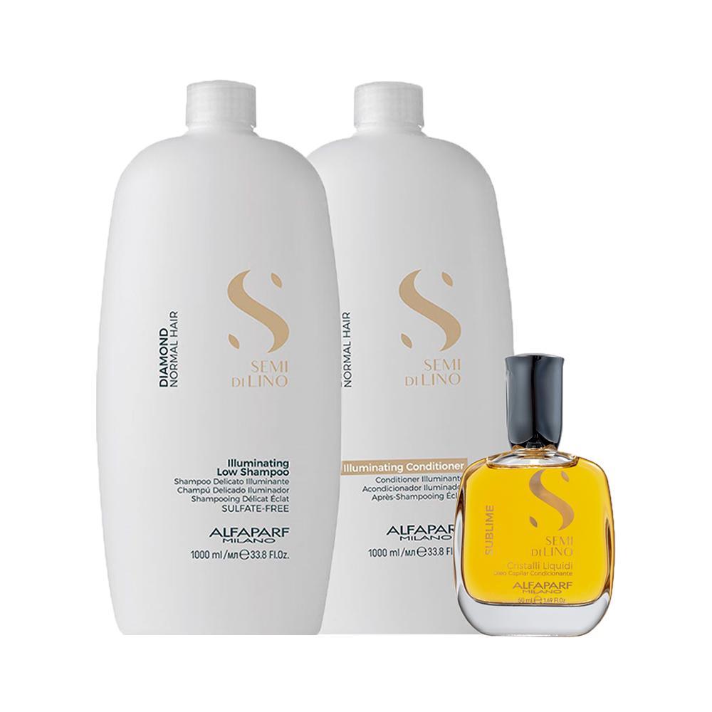 Kit Alfaparf Milano Professional Semi Di Lino Diamond - Shampoo e Condicionador e Óleo - 1