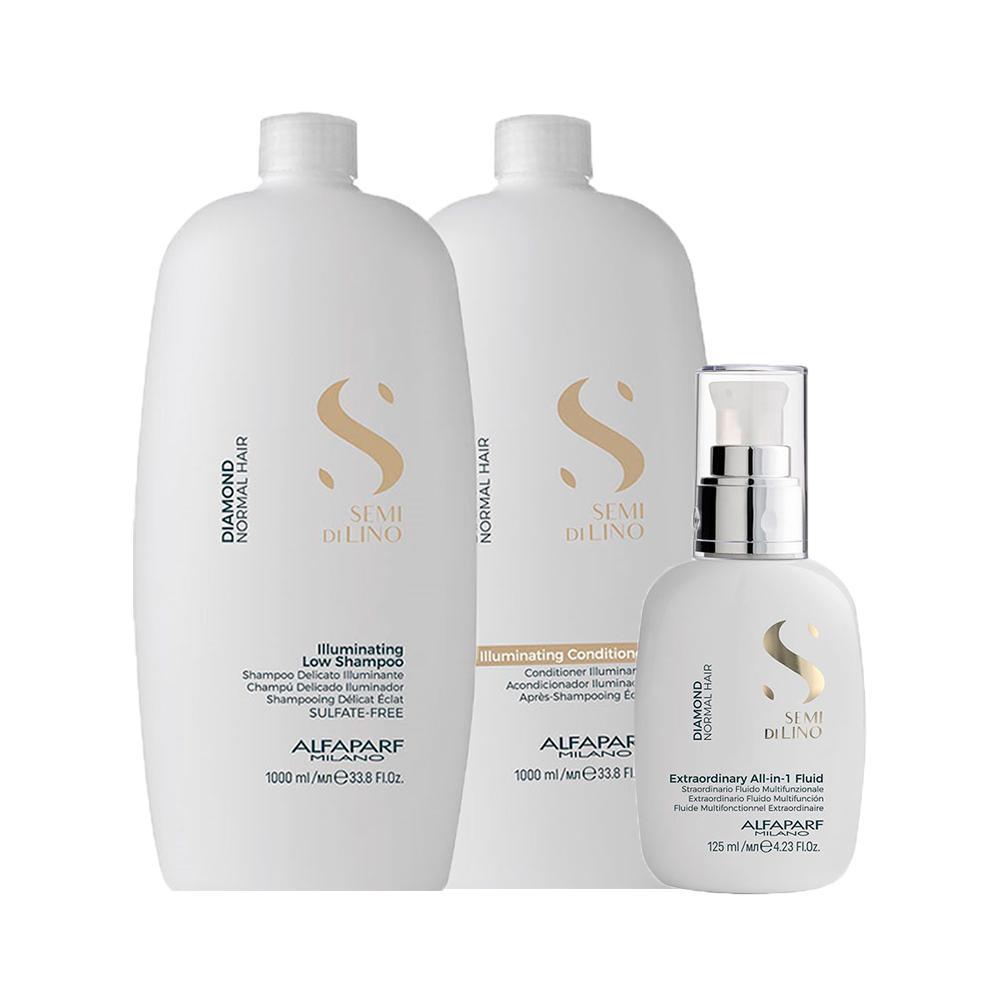 Kit Alfaparf Milano Professional Semi Di Lino Diamond Profissional - Shampoo e Condicionador e Finalizador - 1