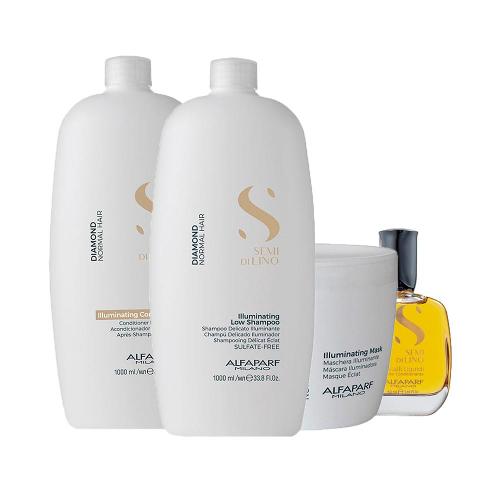 Kit Alfaparf Milano Professional Semi Di Lino Diamond - Shampoo e Condicionador e Máscara e Óleo