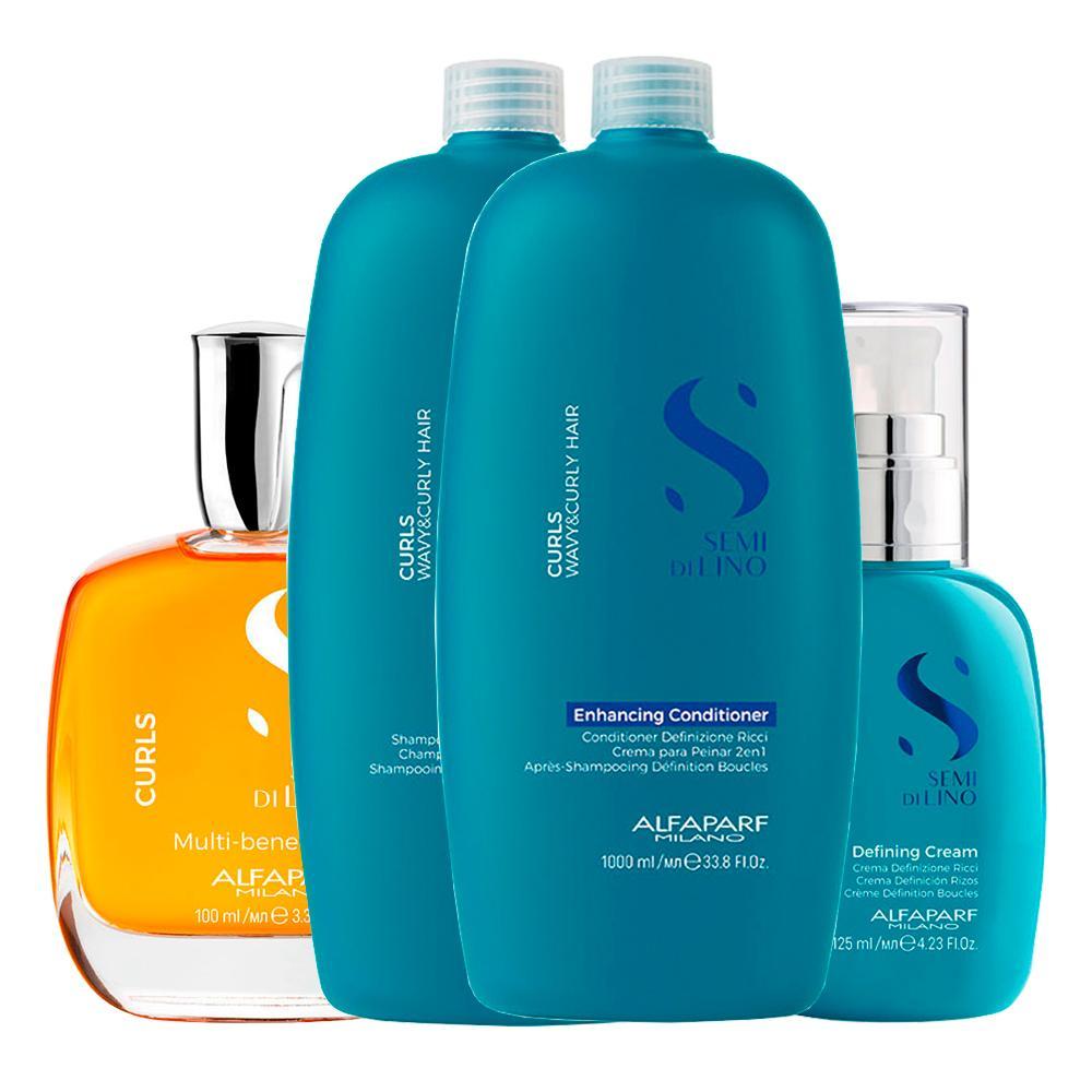 Kit Alfaparf Milano Professional Semi Di Lino CurlsProfissional - Shampoo e Condicionador e Creme e Óleo - 1