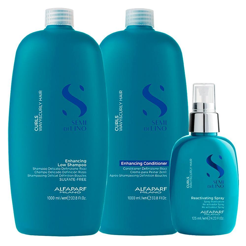Kit Alfaparf Milano Professional Semi Di Lino Curls Profissional - Shampoo e Condicionador e Spray - 1