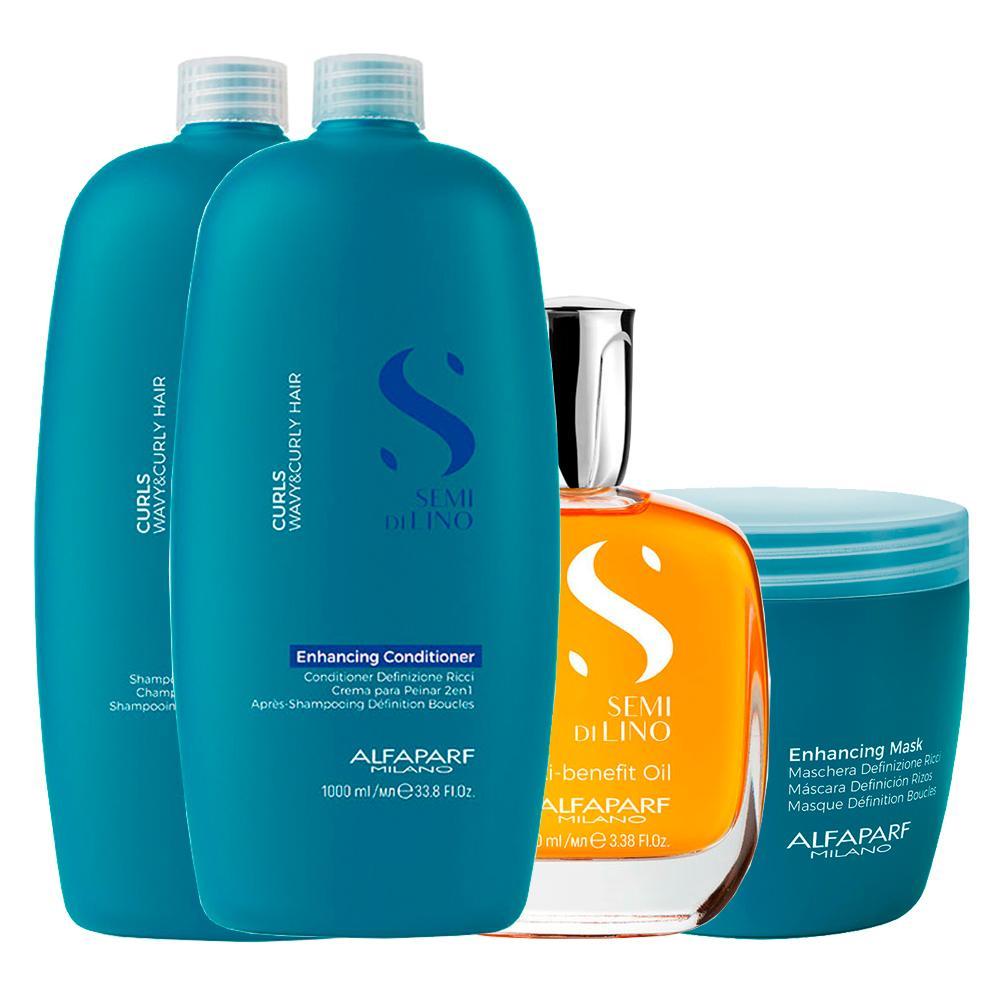 Kit Alfaparf Milano Professional Semi Di Lino Curls Profissional - Shampoo e Condicionador e Máscara e Óleo - 1