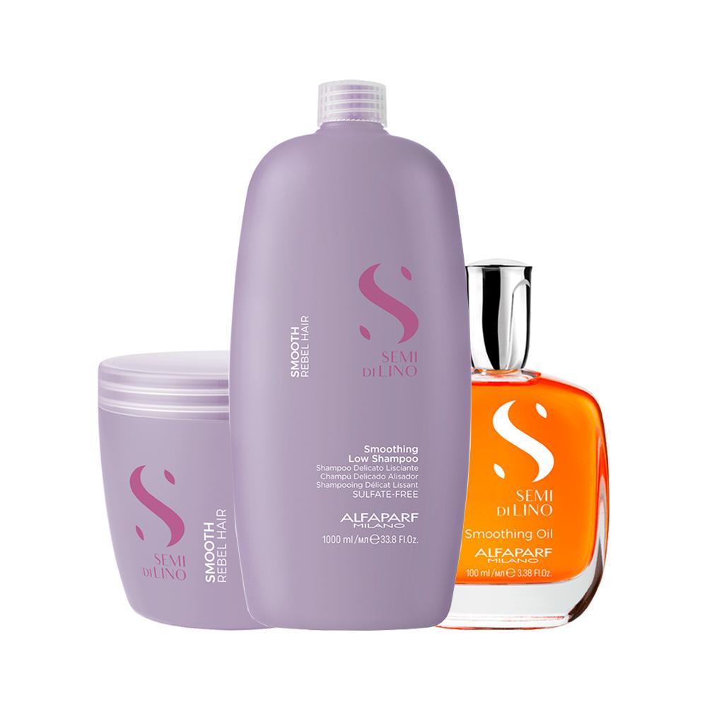 Kit Alfaparf Milano Professional Semi Di Lino Smooth Smoothing Profissional - Shampoo e Máscara e Óleo - 1