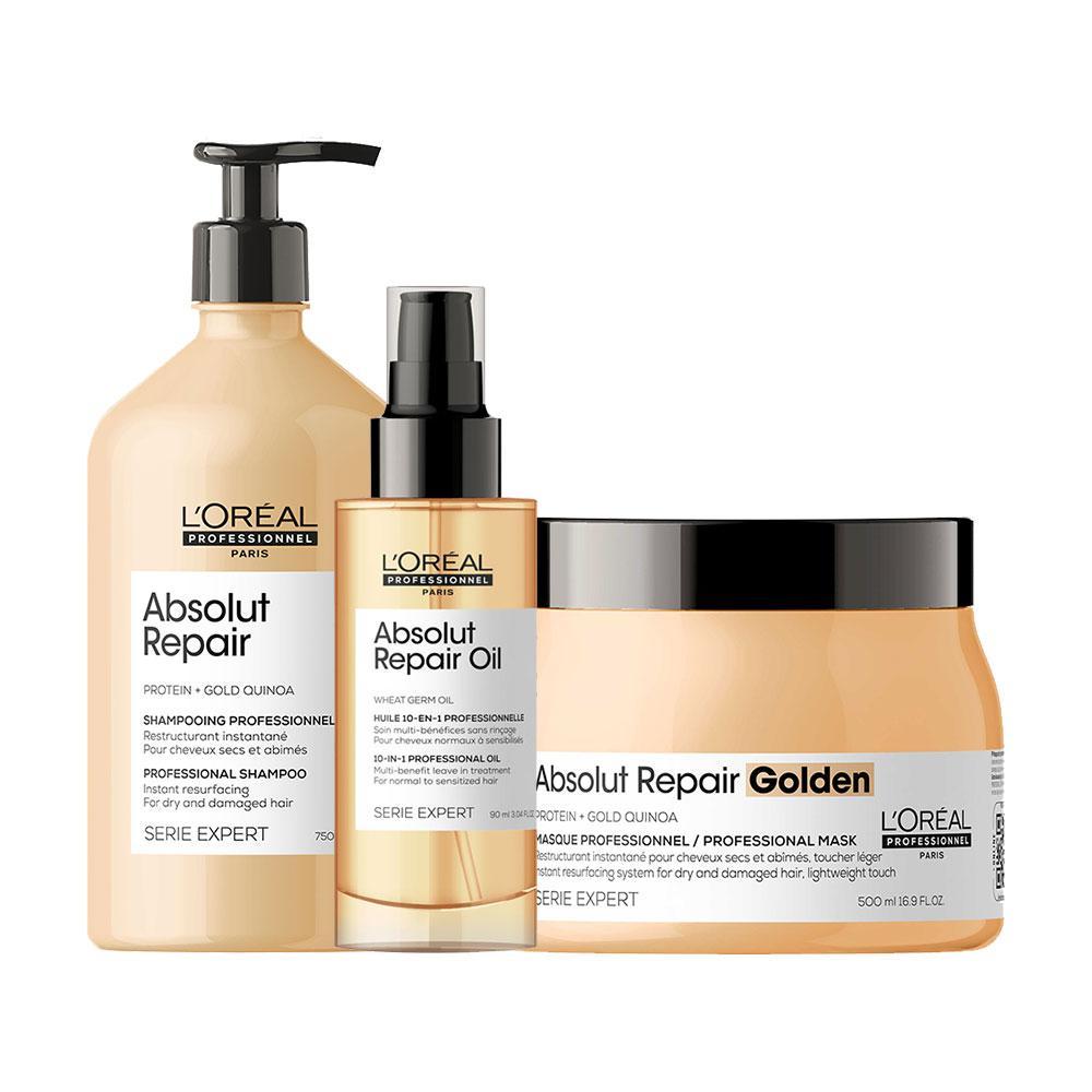 Kit L'Oréal Pro Serie Expert Absolut Repair Gold Quinoa - Shampoo 750ml e Máscara e Óleo - 1