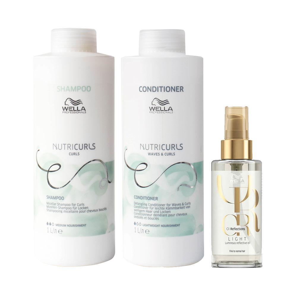 Kit Wella Professionals Nutricurls Profissional - Shampoo e Condicionador e Óleo Light - 1